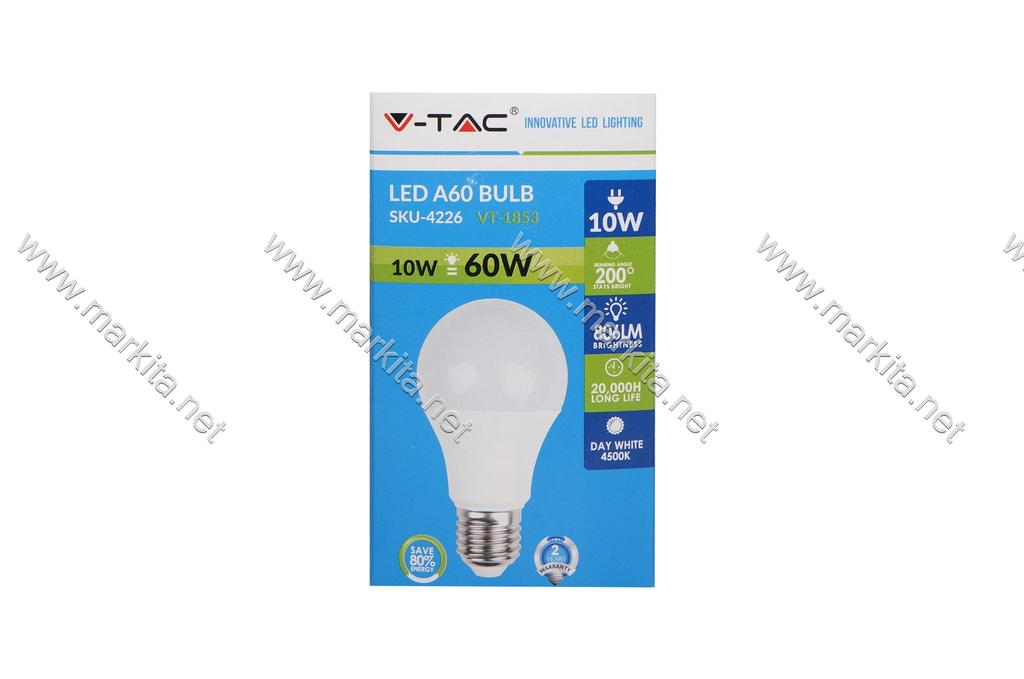 Крушка LED 10W А60 4500К бяла V-TAC