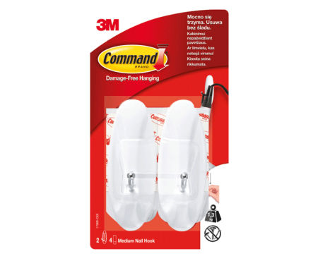 Закачалка 3M бяла тип пирон / 2 броя