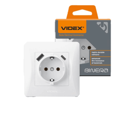 Контакт Шуко Videx USB A+C бял